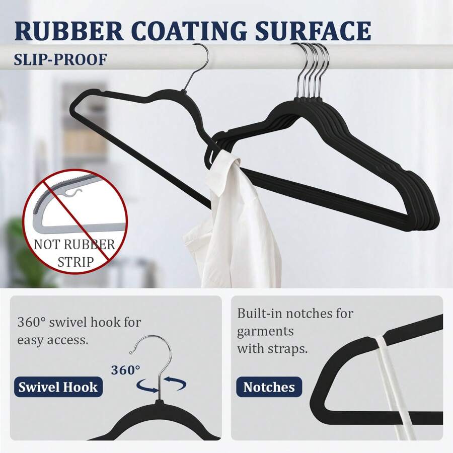 Premium Velvet Hangers 60 Pack Clothes Hangers Rubber Coated, Ultra