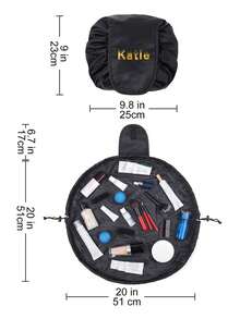 1 Túi đựng mỹ phẩm có dây rút tùy chỉnh cho nữ, 4 kiểu chữ, túi đựng đồ trang điểm, tên cá nhân, họa tiết tùy chỉnh, túi đựng đồ trang điểm, túi đựng mỹ phẩm may đo cá nhân, túi đựng đồ du lịch có dây rút, túi đựng đồ vệ sinh cá nhân cho học sinh, túi đeo vai, túi đựng đồ trang điểm, quà tặng cho bé gái - màu đen - Xem 5