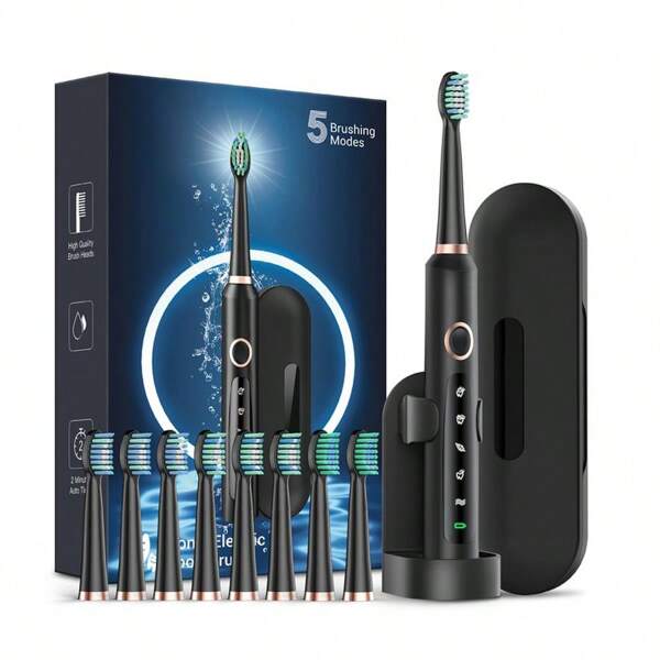 Electric Toothbrush For Adults, USB Rechargeable Toothbrush With 8 Brush Heads, Smart Timer, 5 Modes, 3-Hour Fast Charge Last 120 Days