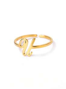 1 Pc Fashion Initial A-Z Letter Ring For Women Gold Color Stainless Steel Geometric Open Ring Birthday Party Friends Jewelry Gift
