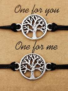 One Pair Of Braided Bracelets With Tree Of Life Charm, Friendship Bracelets, Packaged In Card - Tree Of Life - View 4