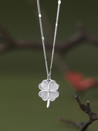 1 件时尚精致 925 纯银精美珠宝蛋白石四叶草项链女士派对生日礼物日常佩戴