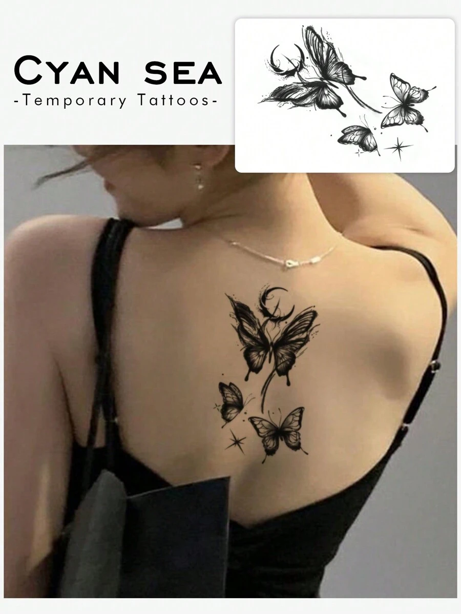 1 件性感优雅飞蛾/蝴蝶临时纹身贴纸