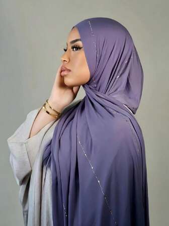 1 Piece Women's Hot Diamond Plain Jersey Soft Headscarf Arabic Casual Long Scarf Conservative Solid Color Headscarf Suitable For Daily Use