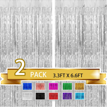2Pcs 3.28 Ft X 6.56 Ft Metallic Tinsel Foil Fringe Curtains Party Photo Backdrop Party Streamers For Birthday,Graduation,New Year Eve Decorations Wedding Decor,Bachelorette,Disco Party Streamers Decor,Christmas