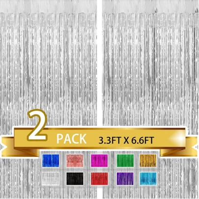 2Pcs 3.28 Ft X 6.56 Ft Metallic Tinsel Foil Fringe Curtains Party Photo Backdrop Party Streamers For Birthday,Graduation,New Year Eve Decorations Wedding Decor,Bachelorette,Disco Party Streamers Decor,Christmas