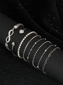 8pcs Bracelet Set, Beach-Inspired And Fashionable, Featuring Heart, Round Gem, Water Drop, Infinity, And Lucky Elements, Suitable For Women's Daily Wear Or Night Out Party. The Set Includes Bracelets And Bangles With Simple & Stylish Design, Decorated With Rhinestones And Heart-Shaped Charms. Perfect Gift For Any Occasion! Valentines,Mom,Mother,Mother's Day,Gift