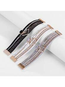 Fashionable Heart-Shaped Faux Leather Bracelet - Sparkling Rhinestone Decor - Magnetic Clasp Design, Easy To Wear - Perfect Accessory For Any Occasion, Ideal Valentine's Day Gift