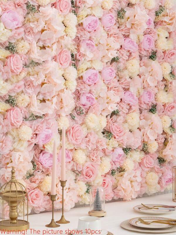 1 pièce Panneau mural de fleurs pour fond de mur de fleurs, panneaux de fleurs artificielles roses et hortensias roses de 12,6 x 12,6 pouces pour décoration murale, décoration de fête, mariage, baby shower/douche nuptiale, Saint-Valentin, cadeau