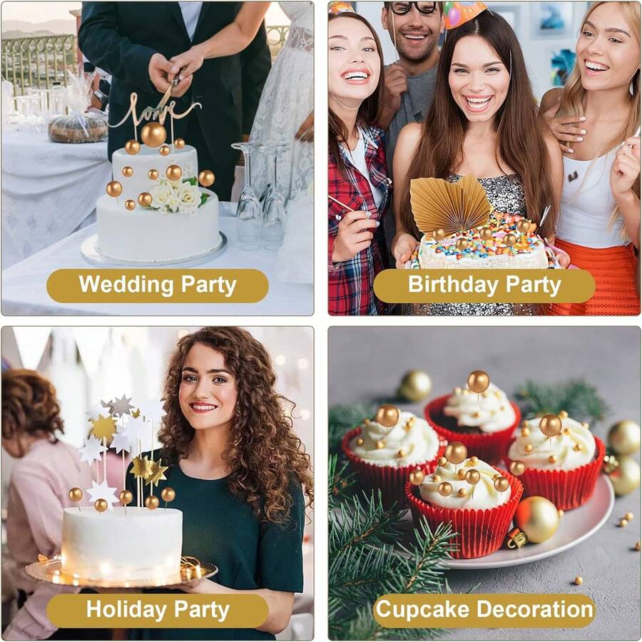 50 PCS Gold Cake Decorating Balls In Mixed Sizes Cake Topper Baking