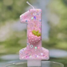 Velas numéricas de cumpleaños de 2,95 pulgadas, velas de número rosa brillante para la parte superior del pastel con fresas y lentejuelas para suministros de celebración de aniversario - Rosa - Ver 16