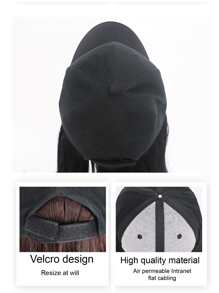 1pc 24 Inch (About 61.0cm) Synthetic Hair Extension Baseball Cap Wig Hat With Hairpiece, Black Color, For Women