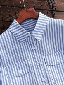 Nueva llegada Camisa de manga larga con botones y rayas para mujer - Mezcla suave, doble bolsillo, presillas para mangas, lavable a máquina - Uso casual para ir y venir y los fines de semana en todas las estaciones - Adecuado para el uso casual de primavera y otoño