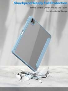 Mirror 1pc Bight Blue Tri-Fold Silicone Foldable IPad Case, Shell Slim Stand Shockproof Anti Fall Pen Holder Anti-Fall Tablet Cover Compatible With Apple IPad Mini 4/5/6, 9.7/10.2/10.5 Inches, Air 4/5/6, 10th Gen, 10.9 Inches, Pro 11 Inches, Air 11(M2), Air 13 And Pro 11(M4) Models. Clear Back Cover With High Transparency For DIY Personalization.