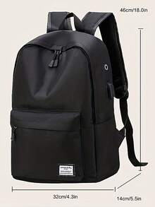 简约时尚纯色背包，带耳机孔，适合学生、运动和旅行，大容量轻便，多功能，适合女性学校背包返回学校学校用品书包书包 - 黑色 - 查看 4