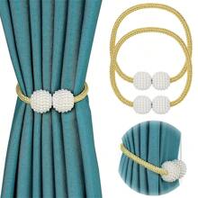 2pcs Magnetic Curtain Tiebacks, Faux Pearl Ball Decorative Home Curtain Buckle, Curtain Rope Straps For Holding Curtains & Drapes, For Bedroom Living Room Home Decor