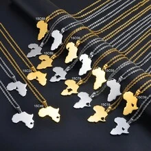 1pc Stainless Steel Jewelry Nigeria Ghana Morocco Cameroon Map Pendant Necklaces - Multicolor - View 12