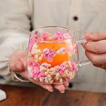 Tazas de flores transparentes - Taza de café con flores secas de 200 ml de capacidad, taza de café con flores de gran capacidad | Elegante taza de café con flores secas con mango, creativas tazas de flores con doble aislamiento para café, té, jugos - Multicolor - Ver 6