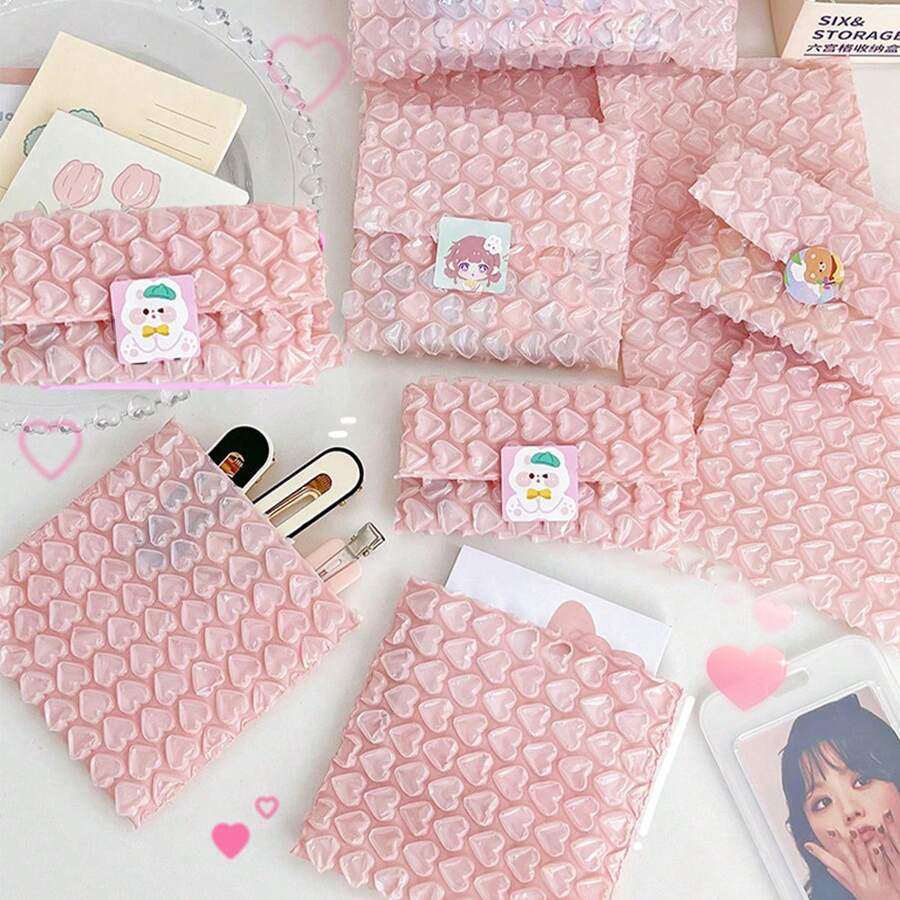 15 piezas Bolsa de regalo con forma de corazón romántico. Bolsa de embalaje de seguridad a prueba de golpes y caídas. Bolsas de protección para joyas, fotos, postales, tarjetas de felicitación. Bolsas de empaquetado para cosméticos. Bolsas de burbujas para descomprimir, para Navidad y San Valentín
