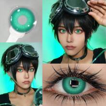 EYESHARE 1 副彩色隐形眼镜，用于角色扮演，放大眼睛，美容隐形眼镜，年度一次性眼妆，14 毫米，万圣节服装角色扮演 - NEBULA-GREEN - 查看 7