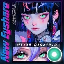 EYESHARE 1 副彩色隐形眼镜，用于角色扮演，放大眼睛，美容隐形眼镜，年度一次性眼妆，14 毫米，万圣节服装角色扮演 - NEBULA-GREEN - 查看 5