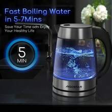 Aigostar Glass Kettle 2200W 1.7L With LED Lighting, Auto Shut-Off And Boil-Dry Protection, Black And Silver, Fast And Quiet Boiling - UK Plug(220-240V) - View 4