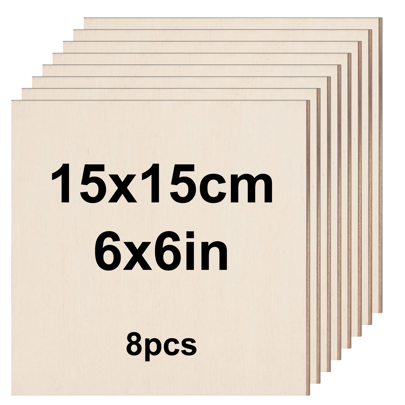 4/8 pezzi Fogli di compensato in legno 15,24 x 15,24 x 0,8 cm - 2 mm di spessore, compensato di basswood, pannelli quadrati di legno naturale non finito per artigianato, pittura, modellismo, pirografia e progetti laser