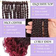 16 Strands/ Pack French Curl Crochet Braids 24 Inch 3 Packs Goddess Box Braids Crochet Hair For Women Pre Looped Crochet Box Braids With Curly Ends Synthetic French Curly Braiding Hair Extensions (3 Packs,1B/BUG) - Red Ombre - View 5