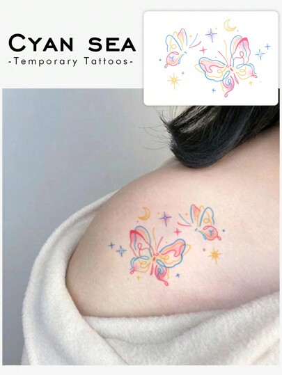 1pc Washable Temporary Tattoo Sticker With Pvc Material Featuring Flying Butterflies And Flowers, Suitable For People