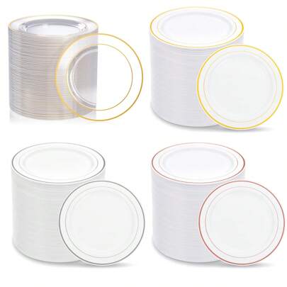 25/50Pcs/Pack 7.5 Inch Transparent Gold Plates Dinner Plates With Rim For Weddings Upscale Parties Thanksgiving Tableware