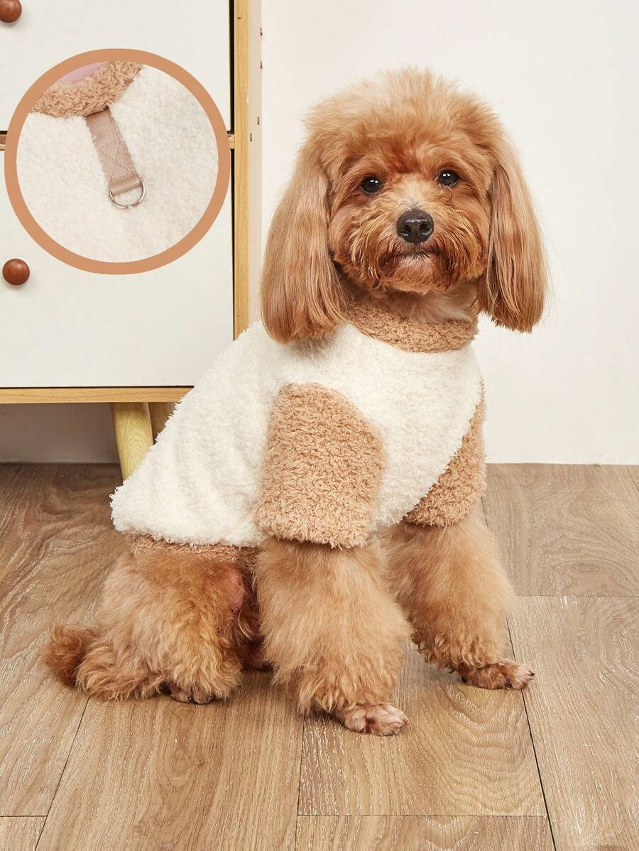 1 Áo Trùm Lông Cừu Cho Thú Cưng, Mùa Thu Đông Dày Ấm Áp, Quần Áo Khối Màu Thời Trang, Mềm Mại & Thoải Mái - màu nâu - Xem 1