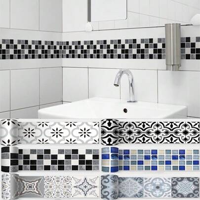 2 متر من ورق الحائط المقاوم للماء ذاتي اللصق لخط الحواف في الحمام والممرات والأرضيات، ملصقات تجديد الحوائط، ورق الحائط، ديكورات الربيع لتجديد منزلك، ملصقات ديكور رامة هدايا عيد الميلاد والتخرج