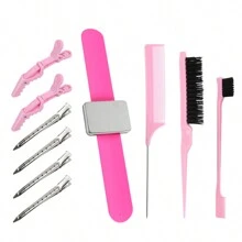 10 件套假发造型工具套装（3 件套梳子、眉刷、小刷子、尖头梳、6 件发夹、1 件磁性腕带、造型师收纳盒），假发造型用品 - 彩色 - 查看 9