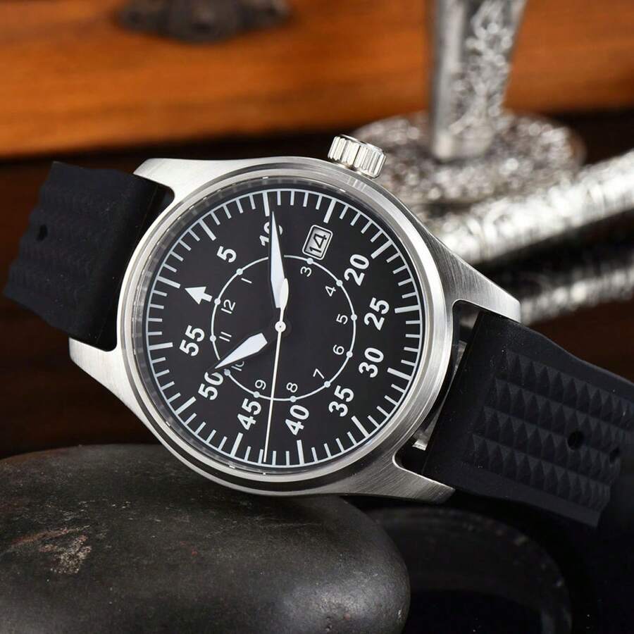 Tandorio Đồng hồ cơ nam NH35A chuyển động tự động, vỏ thép không gỉ 39mm, chống nước khi bơi lội, có dây đeo silicon - màu đen - Xem 1