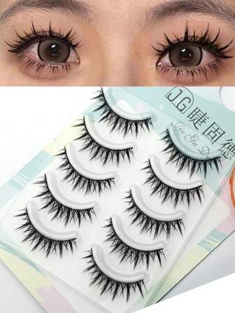 5 Pairs European And American Style False Eyelashes, Thick Black Lashes, Natural Daily/Demon Style Eyelashes