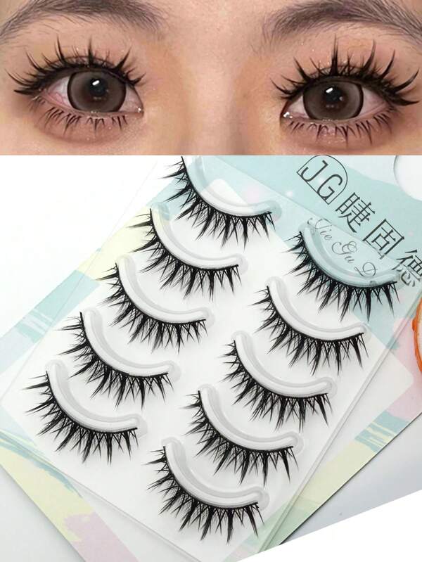 5 Pairs European And American Style False Eyelashes, Thick Black Lashes, Natural Daily/Demon Style Eyelashes