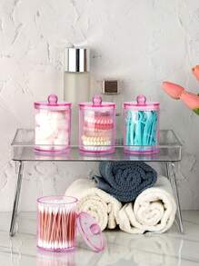 6 Pack Qtip Clips With Plastic Lids - 10 Oz Clear Medicine Bottle Dresser Organizer And Storage Makeup Jar For Makeup Round Pads, Swabs, Dental Floss, Hair Clips, Paper Clips, Hair Ties (Pink)