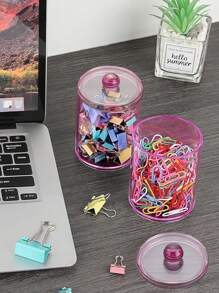 6 Pack Qtip Clips With Plastic Lids - 10 Oz Clear Medicine Bottle Dresser Organizer And Storage Makeup Jar For Makeup Round Pads, Swabs, Dental Floss, Hair Clips, Paper Clips, Hair Ties (Pink)