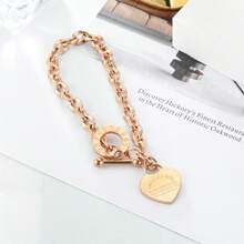 1pc Women's Stainless Steel Classic Heart Engraved Toggle Clasp Titanium Steel Chain Bracelet Valentines,Mom,Mother,Mother's Day,Gift