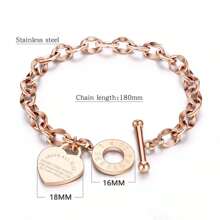 1pc Women's Stainless Steel Classic Heart Engraved Toggle Clasp Titanium Steel Chain Bracelet Valentines,Mom,Mother,Mother's Day,Gift