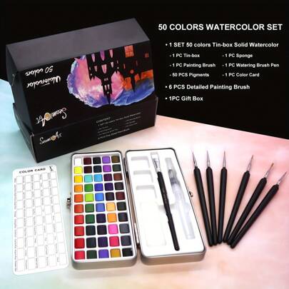 50/72/90/100 Colors Watercolor Pigment Set - Portable, Concentrated Powder Paint For Writing, Painting, And Art - Includes Color Mixing Chart And Sturdy Box Container Back To School,Back To School,School Supplies