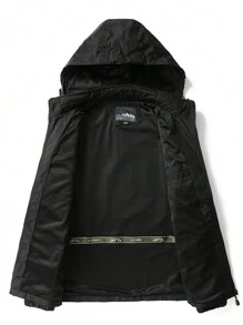 1pc Outdoor Men's Multi-Pocket Black Windbreaker Jacket, Sports Coat