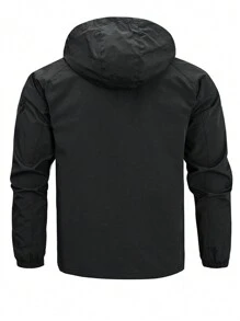 1pc Outdoor Men's Multi-Pocket Black Windbreaker Jacket, Sports Coat