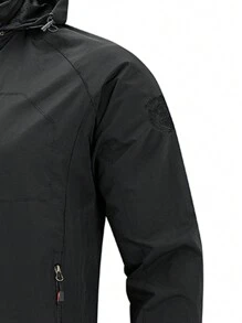 1pc Outdoor Men's Multi-Pocket Black Windbreaker Jacket, Sports Coat