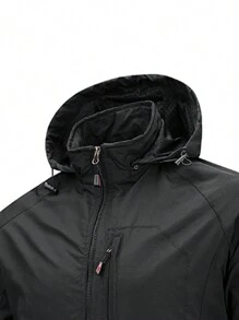 1pc Outdoor Men's Multi-Pocket Black Windbreaker Jacket, Sports Coat