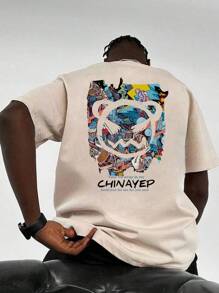 Camiseta de verano suelta y suave para hombre, estampada de manga corta Camiseta informal de corte holgado para hombre con diseño estampado del alfabeto inglés Camisetas de hombre - Albaricoque - Ver 1