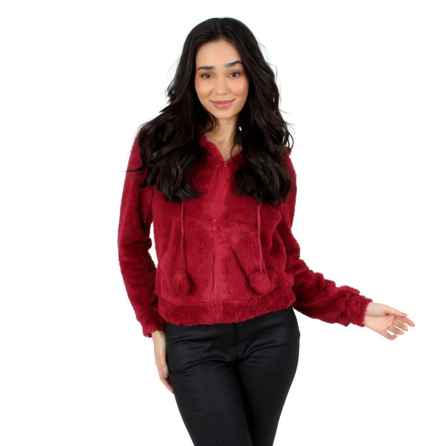 Teddy Kangaroo Zipper Jacket - Màu Đỏ Sâu - Xem 1