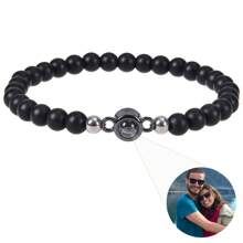 Pulseira personalizada com projeção de pedra natural de 6 mm, presente comemorativo para casais, preta, prateada, elegante, colorida, vintage, simples, unissex, casual, fofa, personalizada, única, presente ideal para ele, presente ideal para ela, namorado, namorada, pai, mãe, família, amigos, para aniversários, para formatura, para baile de formatura, para festa, temporada de bailes de formatura