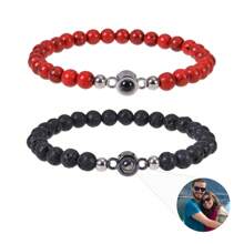 Pulseira personalizada com projeção de pedra natural de 6 mm, presente comemorativo para casais, preta, prateada, elegante, colorida, vintage, simples, unissex, casual, fofa, personalizada, única, presente ideal para ele, presente ideal para ela, namorado, namorada, pai, mãe, família, amigos, para aniversários, para formatura, para baile de formatura, para festa, temporada de bailes de formatura
