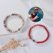 Pulseira personalizada com projeção de pedra natural de 6 mm, presente comemorativo para casais, preta, prateada, elegante, colorida, vintage, simples, unissex, casual, fofa, personalizada, única, presente ideal para ele, presente ideal para ela, namorado, namorada, pai, mãe, família, amigos, para aniversários, para formatura, para baile de formatura, para festa, temporada de bailes de formatura